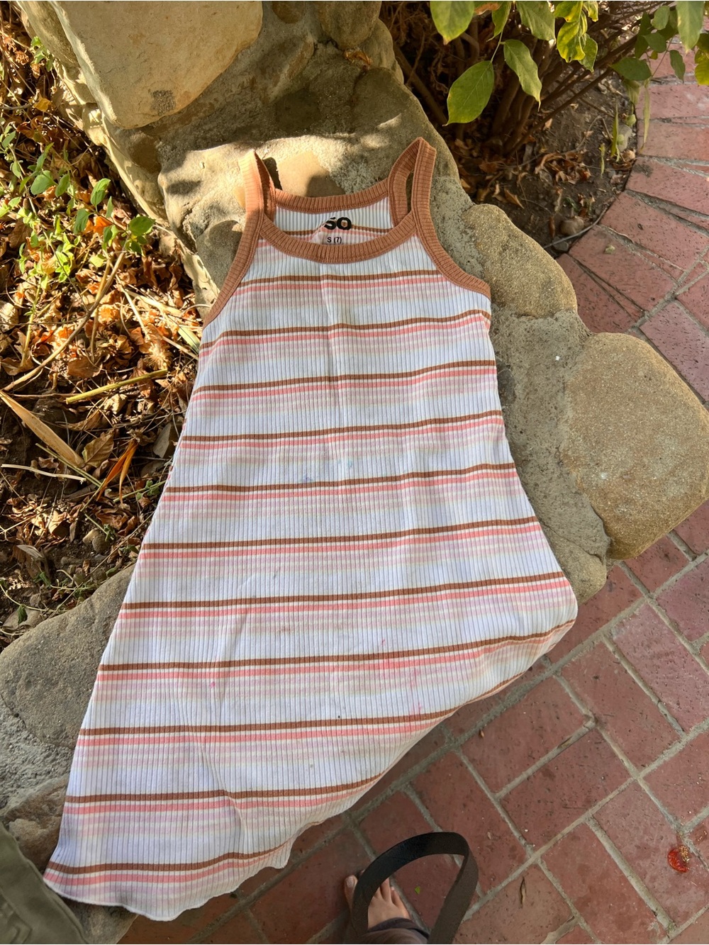 Girls' Striped Tank Dress - White & Rust